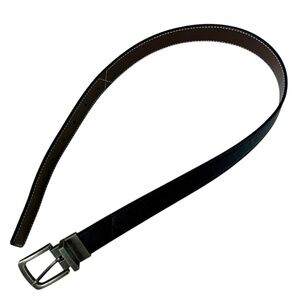 Belt Leather Reversible Black Brown Gray Brass Metal Buckle Kids Boys Unisex